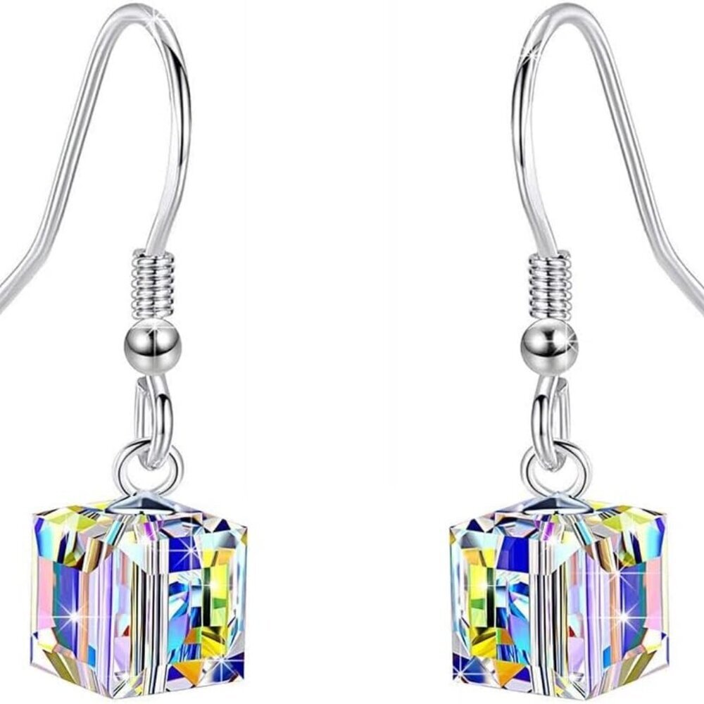 Austrian Crystal Cube Drop Dangle Earrings for Women Fashion 14K Gold Plated Hyp